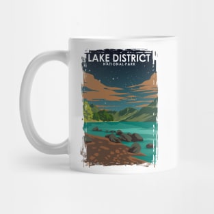 Lake District National Park Vintage Minimal Retro Travel Poster at Night Mug